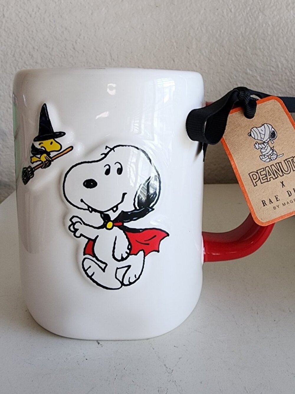Rae Dunn Peanuts SNOOPY Woodstock Coffee Dracula Mug HALLOWEEN Double Sided NWT